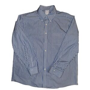 Brooks Brothers Dress Shirt Size 17 34 Blue Stripe Regular Fit Vintage Y2K 90s